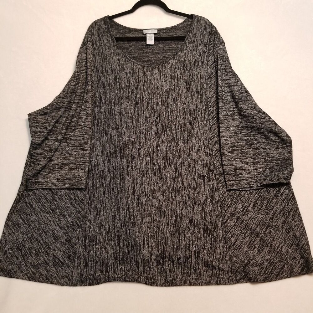 Catherines 5X Top Heathered Gray Lightweight Knit 3/4 Sleeves Scoop Neck Basic